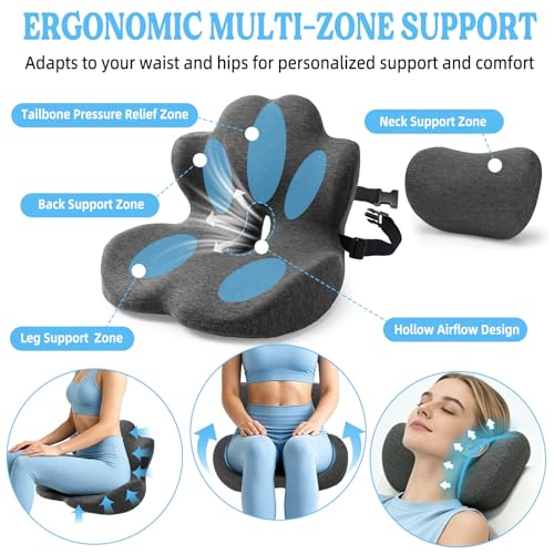 3-in-1 Memory Foam Seat Cushion & Headrest Pillow with Lumbar Support L-Shaped Ergonomic Driver Seat Cushions Design for Sciatica and Tailbone Pain Relief Comfort for Car,Truck,Chair - size: 18.3''x15.35''x12.4''