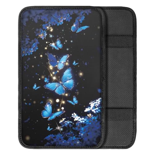 Blue Butterfly Daisy Print Car Armrest Cushion Car Arm Rest Cover Pad Universal Fit - color: Blue Butterfly Daisy