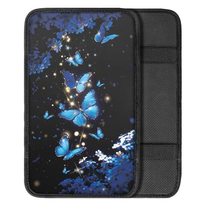 Blue Butterfly Daisy Print Car Armrest Cushion Car Arm Rest Cover Pad Universal Fit - color: Blue Butterfly Daisy
