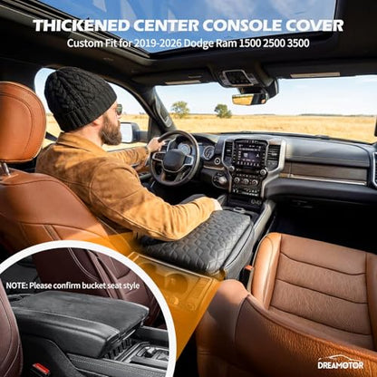 Center Console Cover Compatible with 2019-2026 Dodge Ram 1500 2500 3500 Accessories, 1.4 inch Thicker Arm Rest Cover, Middle Console Covers Cushion, Armrest Pad Replacement- Bucket Seat Only - size: 2019-2026 Dodge Ram-Bucket Seat Console