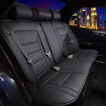 FH Group Back Seat Faux Leather Car Seat Cover - Universal Fit, Rear Seat Covers for Cars with Rear Split Bench, Car Seat Cushions for SUV, Sedan, Van Black - color: Blue Black Rear Set
