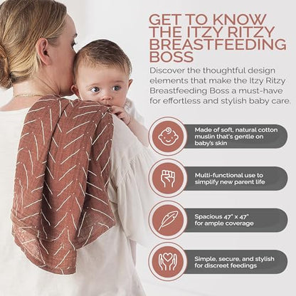 Itzy Ritzy Breastfeeding Boss Multi-Use Cover – A Nursing Cover, Swaddle, Car Seat Wrap, Tummy Time Mat & Burp Cloth All in One – Made of Soft Muslin Fabric & Measures 47” x 47” (Mudcloth) - color: Mudcloth