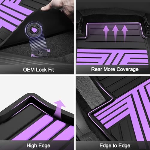 All Weather Floor Mats Custom Fit for Toyota RAV4 2019-2025 Waterproof Heavy Duty Anti-Slip Car Mats, 1st & 2nd Row Black & Purple - color: Black & Purple