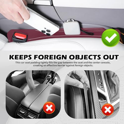 2PCS Car Seat Gap Filler Organizer,3 in 1 Car Seat Side Gap Filler with Hook for Avoiding Dropped Items,Universal No Drop Seats Guard for Filling Gaps 1.37-1.49 Inch Wide (Red) - color: PermiumRed