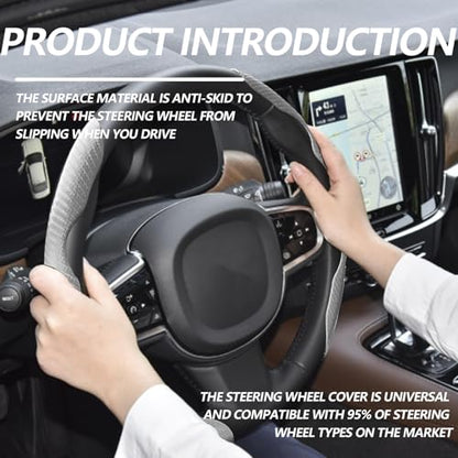 2pcs Universal Fit Carbon Fiber Steering Wheel Cover, Anti-Skid Steering Wheel Cover/Segmented Steering Wheel Protector/Car Interior Accessories (Gray) - color: Gray