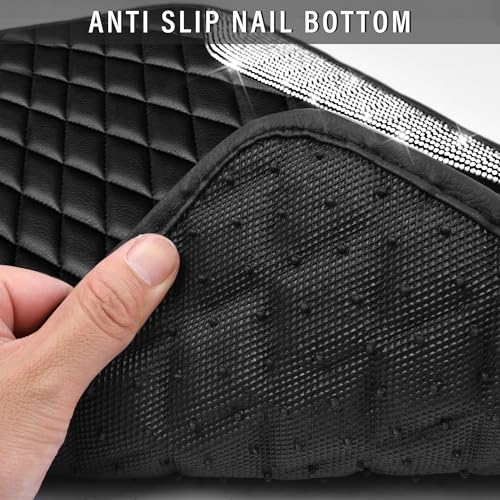 CAR PASS Bling Leather Car Mats Shining Diamond Floor Mats Crystal Rhinestone Sparkly Glitter Carpet Anti-Slip Waterproof Pad Universal Fit Automotive SUV, Sedan, Van, 5pcs Girl Women, Black Silver - color: Black Leather White Diamond