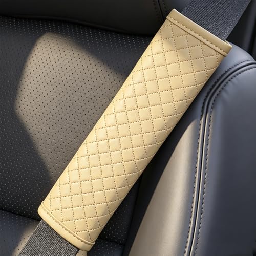 Beige PU Leather Seat Belt Covers - 2Pcs, Diamond Stitched Seat Belt Pads, Universal Fit for Car Truck SUV - color: gw-beige