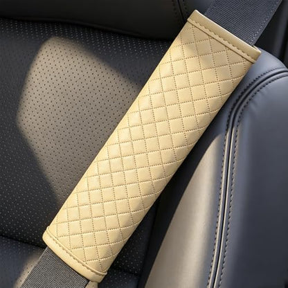 Beige PU Leather Seat Belt Covers - 2Pcs, Diamond Stitched Seat Belt Pads, Universal Fit for Car Truck SUV - color: gw-beige