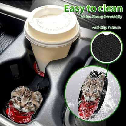 Universal Auto Center Console Pad and 2Pcs Car Coasters Set, Anti Slip Soft Neoprene Car Armrest Seat Box Cover Protector Universal Fit - Car Interior Accessories, Cat - color: 490