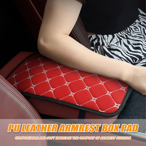 HZEL Car Center Console Cushion Pad, PU Leather Vehicle Armrest Protection Cover, Waterproof Automotive Interior Arm Rest Seat Box Mat Accessories, Universal for SUV, Sedan, Truck (Red) - color: Red