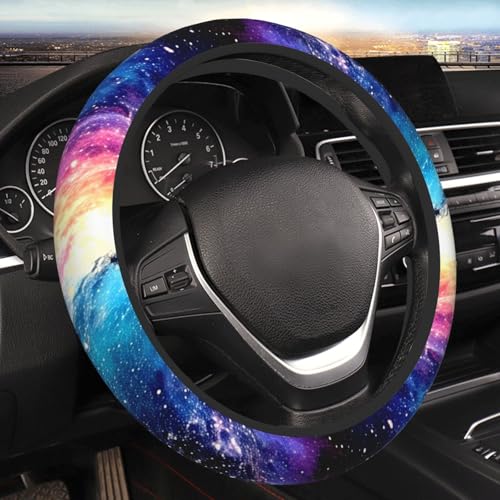 Galaxy Purple Blue Neoprene Steering Wheel Cover for Men Women Anti-Slip Elastic Steering Wheel Protective Cover 15in Universal Car Accessories Fit Cars, SUVs, Auto - color: Galaxy Purple Blue