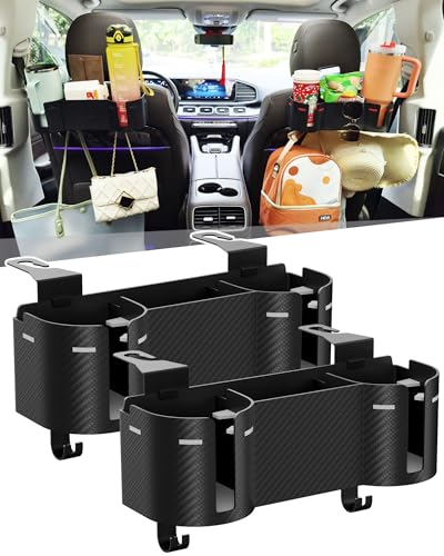 Car Headrest Backseat Cup Holder 3.7" with Organizer, High Capacity 4 in 1 Seat Back Organizer with Headrest Hooks, Multifunctional Storage for Car Travel Accessories Compatible with Most Vehicles - color: GREY+BLACK, size: 2 Pack