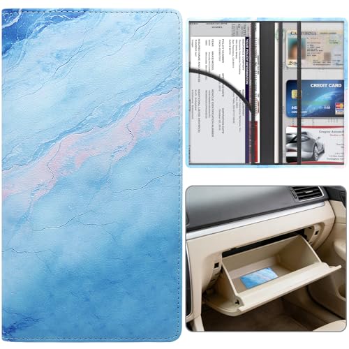 Car Registration and Insurance Holder, Premium Pu Leather Vehicle Glove Box Organizer - for Driver License, Cards & Essential Documents (L-Marble) - color: Marble, size: Large