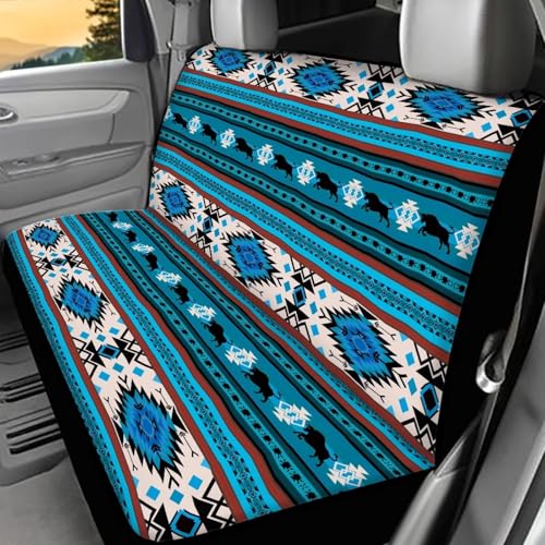 WELLFLYHOM Aztec Buffalo Rear Bench Seat Cover for Cars Truck SUV Universal Car Seat Covers Car Accessories Split Back Seat Backrest Protector Set of 2 Blue - color: Aztec Buffalo Blue