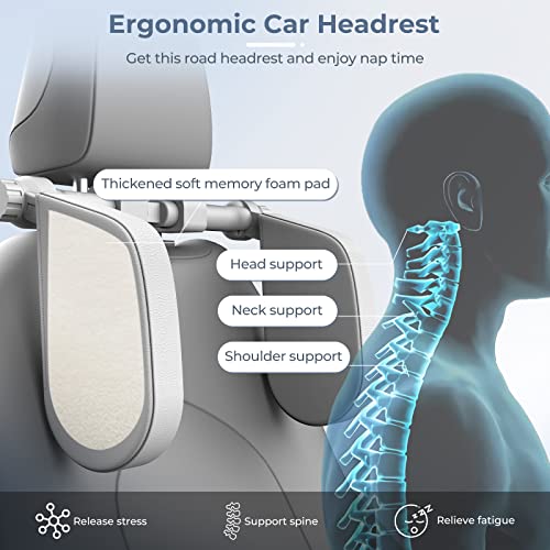 Car Headrest Pillow, Road Pal Headrest, Adjustable Car Seat Head Neck Support, U Shaped Car Sleeping Pillow for Kids & Adults (Grey) - color: Grey
