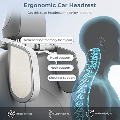 Car Headrest Pillow, Road Pal Headrest, Adjustable Car Seat Head Neck Support, U Shaped Car Sleeping Pillow for Kids & Adults (Grey) - color: Grey