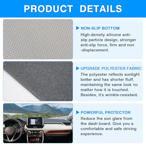 Autorder Gray Dashboard Cover Mat for Toyota RAV4 2019-2025 Accessories Dash Cover Upgrade Polyester Dash Mat Sunshade Glare UV Rays Protector - size: Gray 2019-2025 Toyota RAV4