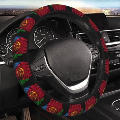 Lion Eritrea Eritrean Flag Breathable Neoprene Steering Wheel Cover - Anti-Slip Floral Design Universal Fit for Cars/Trucks/Suvs (14.5"-15" Inch) - color: Lion Eritrea Eritrean Flag