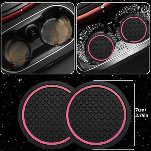 NBTEPEM 6 PCS Car Steering Wheel Cover Set, Microfiber Leather Steering Wheel Covers Universal 14.5-15 inch, Center Console Cover, Seat Belt Cushion, Cup Holder Coaster, Car Accessories Set Pink - color: Black with pink, size: Steering Wheel Cover Set