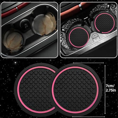 NBTEPEM 6 PCS Car Steering Wheel Cover Set, Microfiber Leather Steering Wheel Covers Universal 14.5-15 inch, Center Console Cover, Seat Belt Cushion, Cup Holder Coaster, Car Accessories Set Pink - color: Black with pink, size: Steering Wheel Cover Set