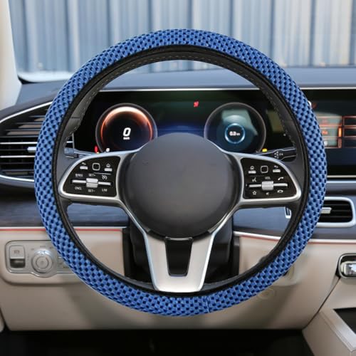 Elastic Stretch Steering Wheel Cover, 15" Breathable Microfiber Ice Silk Steering Wheel Protector, Universal Anti-Slip Car Warm in Winter&Cool in Summer Accessories for Men Women (Blue) - color: Blue