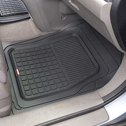 BDK Performance Plus 4-Piece Front & Rear Rubber Car Floor Mats for Cars SUVs Trucks Vans, All-Weather Front Rear Heavy Duty Semi Custom Fit Trimmable Trim-to-Fit Deep Dish Protection Non-Slip
