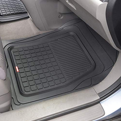 BDK Performance Plus 4-Piece Front & Rear Rubber Car Floor Mats for Cars SUVs Trucks Vans, All-Weather Front Rear Heavy Duty Semi Custom Fit Trimmable Trim-to-Fit Deep Dish Protection Non-Slip