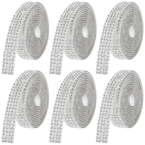 Rhinestone Ribbon Self Adhesive Crystal Rhinestone, 6-Yard Bedazzling Strips, 6-Rolls Rhinestones Strips for DIY Craft, Rhinestones Tape Self Adhesive, Transparent Crystal Color - color: White Crystal Colors