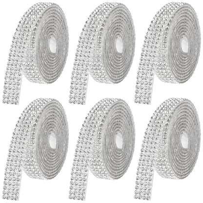 Rhinestone Ribbon Self Adhesive Crystal Rhinestone, 6-Yard Bedazzling Strips, 6-Rolls Rhinestones Strips for DIY Craft, Rhinestones Tape Self Adhesive, Transparent Crystal Color - color: White Crystal Colors