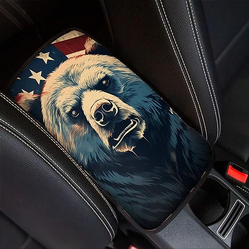 Car Center Console Pad, Universal Waterproof Car Armrest Seat Box Cover, Car Interior Accessories for Most Vehicle SUV Truck Vintage American Flag Bear Car Armrest Pad - color: vintage american flag bear