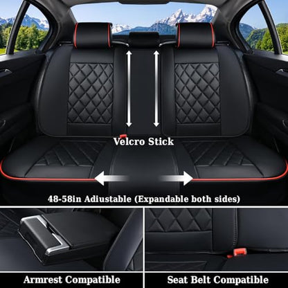 Coverado Car Seat Covers Full Set, Luxury Faux Leather Waterproof Seat Covers, Black Car Seat Covers, Universal Car Seat Protector Leather Car Seat Cushion, Carseat Cover Fit Most Cars, Black&Red - color: A-Black&Red, size: Full Set