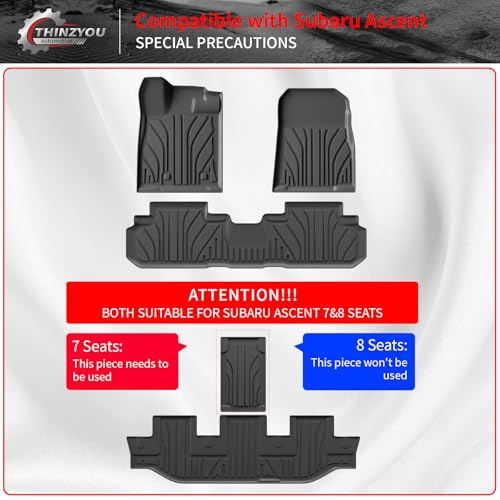 Floor Mats Compatible with 2019-2025 2026 Subaru Ascent Cargo Mat Liner TPE Back Seat Cover Protector 2023 Ascent Accessories (Fit 7&8 Seats, Trunk Mat+3rd Row Backrest Mats+Floor Mats) - style: For Subaru Ascent | 2019-2026