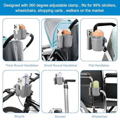Accmor Stroller Cup Holder with Phone Holder, Bike Cup Holder, Universal Cup Holder for Uppababy Nuna Doona Strollers, 2-in-1 Cup Holder for Walker, Wheelchair, Scooter - color: All Grey