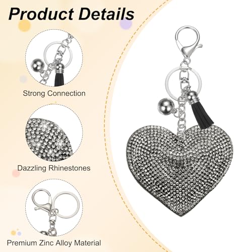 PATIKIL Rhinestone Keychains for Women, Cute Bling Heart Shape Purse Charm for Bag Handbags Car Keys - color: White-black White
