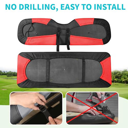 10L0L Golf Cart Seat Covers, Super Comfort Cooler Than Vinyl Seat Cover, Front and Rear Seat Cover for Yamaha EZGO Club Car, No Drilling Breathable Mesh Bench Seat Blanket, Machine Washable - color: Red + Black, style: Rear Seat - Universal for Yamaha EZG