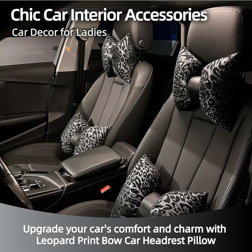 Car Headrest Pillow with Leopard Print Chic Car Interior Breathable Neck Support Cushions Fits for Most Cars (Black Pillow) - color: Black Pillow
