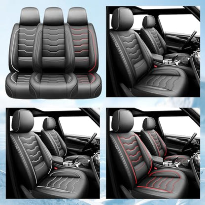Fit HRV Car Seat Covers Compatible with Honda HRV 2017-2025 2026 -Premium Leather， Waterproof， All-Weather Seat Cushion Protecto&Airbag Compatible (2 Front Seat Red Line Black) - color: Front Pair 【 Red Line Black #02】, size: For Honda HRV 2017-2025 2026
