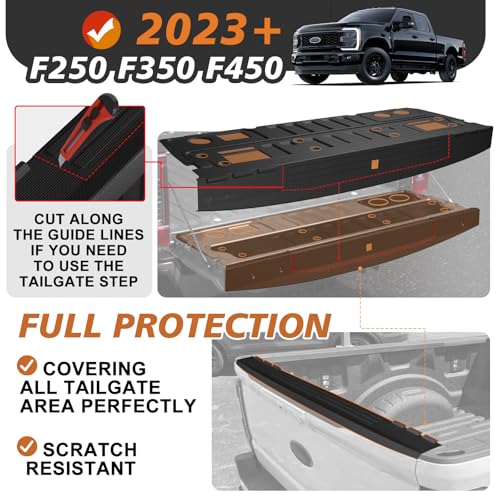 Truck Mat Compatible with 2023-2026 Ford Super Duty F250/F350/F450 Accessories, Tailgate Mat Custom Fit All Weather Protection Pickup Liner, w/Tailgate Cap Protector - size: 2) F250&F350&F450|2023+|Tailgate Mat w/ Cap Cover