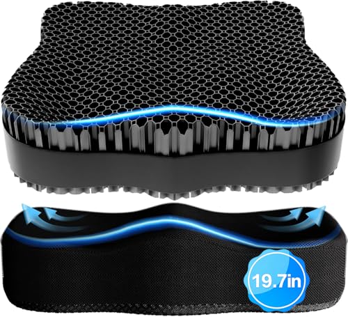 Enlarged Gel Seat Cushion 19in Super Large Thick, Gel Cushion Seat for Pressure Relief for Long Siiting, Coccyx Sciatica Pain Relief, Egg Cushion Chair Pads for Wheelchair Car Office Chair - color: Black, size: X-Large