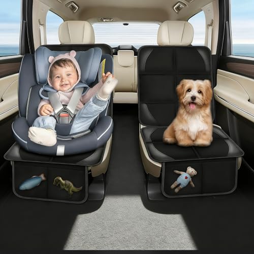 Car Seat Protector Covers - for Child Carseat mat 600d Fabric Waterproof Non Slip Thickest Padding with Storage Pockets Cushion Protectors Large Size Prevent Dirt Scratches (Black 1)