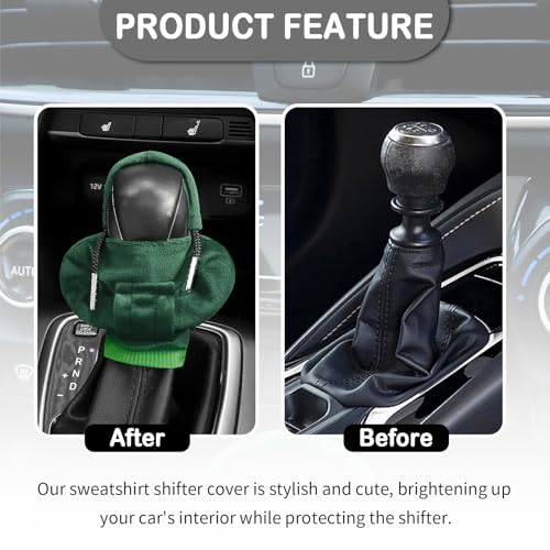 Car Gear Shift Cover,Cute Gear Shift Knob Cover with Fashionable Mini People Design,Universal Gears Shifts Hoodie for Most Car Gears Shifts Levers Cars Interior Accessories (Green)
