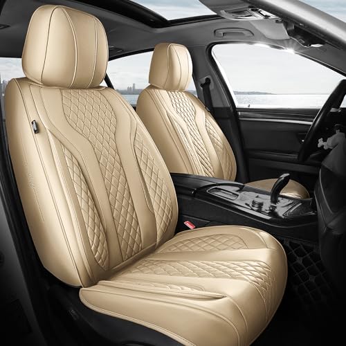 Leather Car Seat Covers Full Set, Breathable Faux Leather Seat Covers for Cars SUV Sedan Waterproof Beige - color: Beige