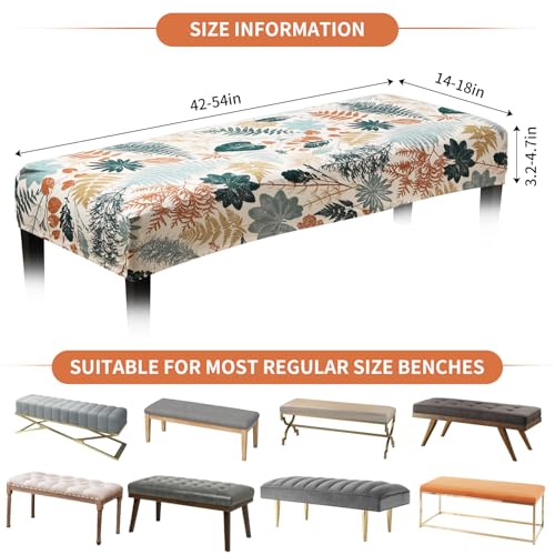 Fuloon Stretch Bench Cover, Anti-Dust Removable Dining Bench Slipcover Washable Seat Cushion Protector for Bedroom, Kitchen, Hotel, Banquet, Green Gold Flower - color: Flower Green Gold