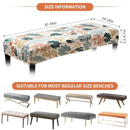 Fuloon Stretch Bench Cover, Anti-Dust Removable Dining Bench Slipcover Washable Seat Cushion Protector for Bedroom, Kitchen, Hotel, Banquet, Green Gold Flower - color: Flower Green Gold