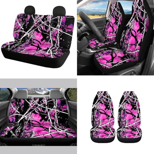 FKELYI Purple Camo Car Seat Covers Full Set with Hand Wristlet Keychain Holder,Camouflage Cup Coasters,Auto Gear Shift Cover,Handbrake Cover,Headrest Covers,Universal Fit Most Vehicle SUV Truck Van