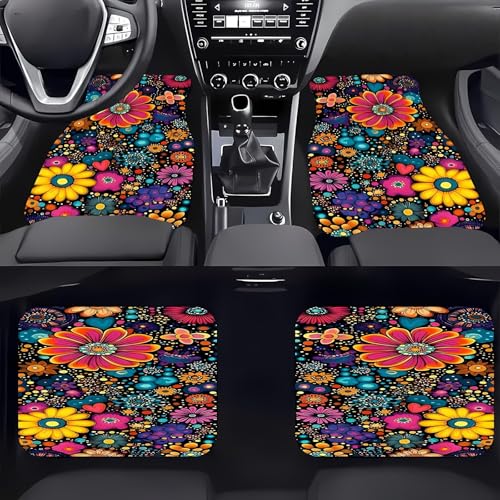 Universal Fit Car Floor Mats Set of 4Pcs, Colorful Petal Prints All-Weather Front Rear Car Carpet Mats, Non-Slip Car Floor Mat Car Accessories for Automotive Trucks SUV Sedans Vans - color: Colorful Petal Prints
