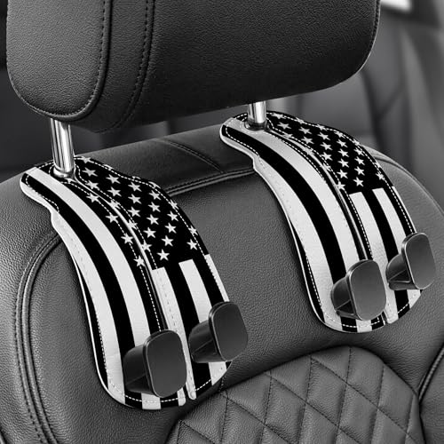 Purse Holder for Car, 2 Pack Heavy Duty Purse Hanger for Car, PU Leather Car Seat Hooks for Purses and Bags, Cute Flag Headrest Organizer for Handbags & Backpacks - color: Car hook - American flag A