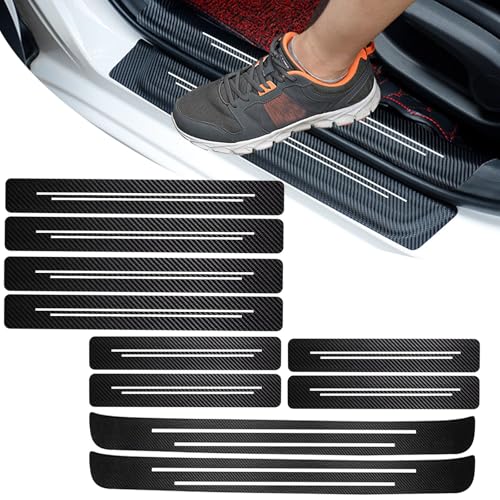 Door Sill Protector, Car Door Entry Guards, 10Pcs Car Door Protector, Carbon Fiber Leather Waterproof Scratch Protection Strips (for All car Models) Door sill Trim Entry Guard (Black)