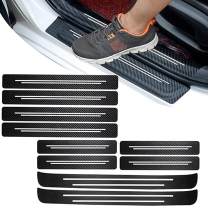 Door Sill Protector, Car Door Entry Guards, 10Pcs Car Door Protector, Carbon Fiber Leather Waterproof Scratch Protection Strips (for All car Models) Door sill Trim Entry Guard (Black)
