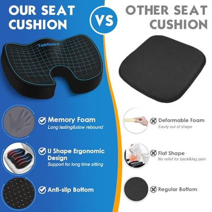 Seat Cushion for Office Chair Memory Foam Non-Slip Desk Seat Cushion Back, Coccyx, Sciatica, Tailbone Pain Relief Butt Pillow for Office Chair, Car, Wheelchair, Black